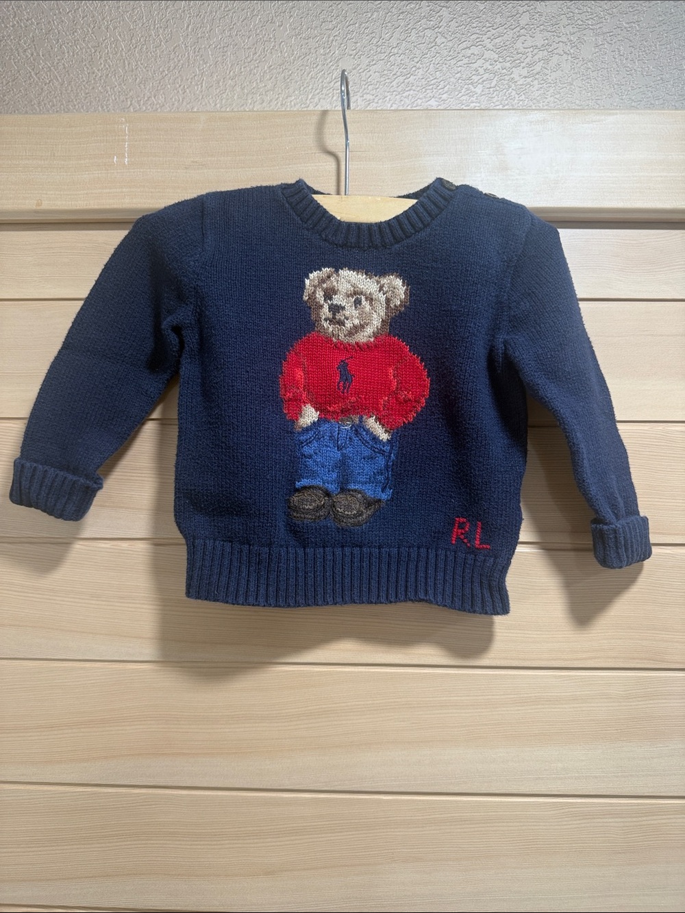 Ralph Lauren Navy Knit Sweater with Red Polo Bear